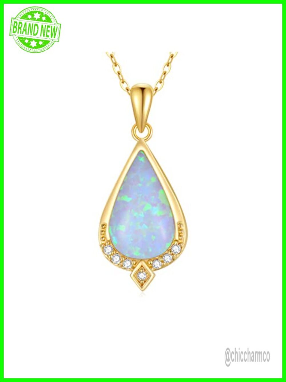 14k Gold White Opal Diamond Teardrop Pendant Necklace Dainty Fine Jewelry Gift